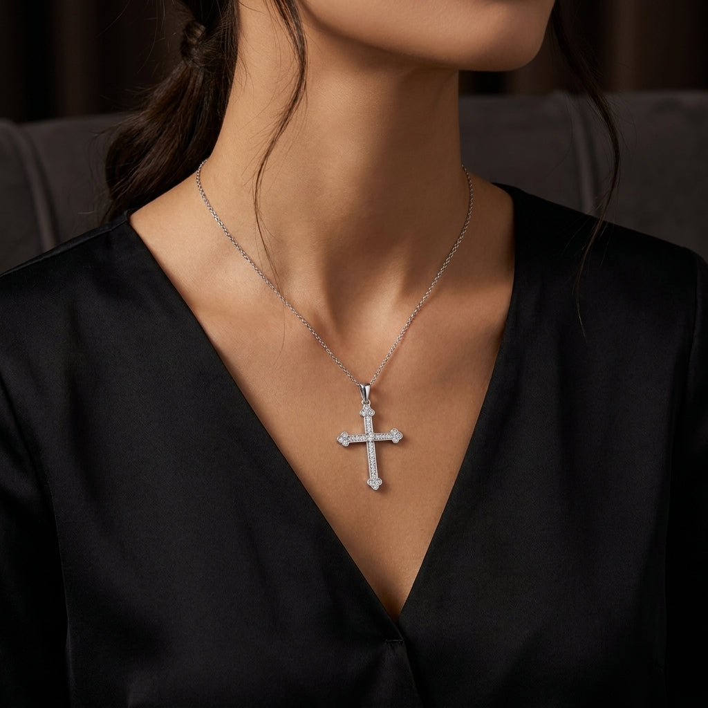 White Cz Cross Pendant Necklace