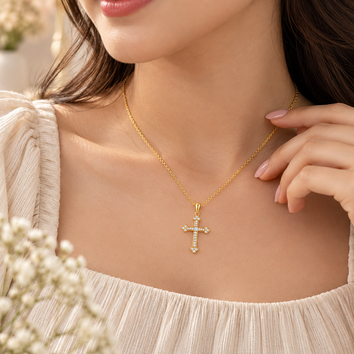 White Cz Cross for Women - 925 Sterling Silver