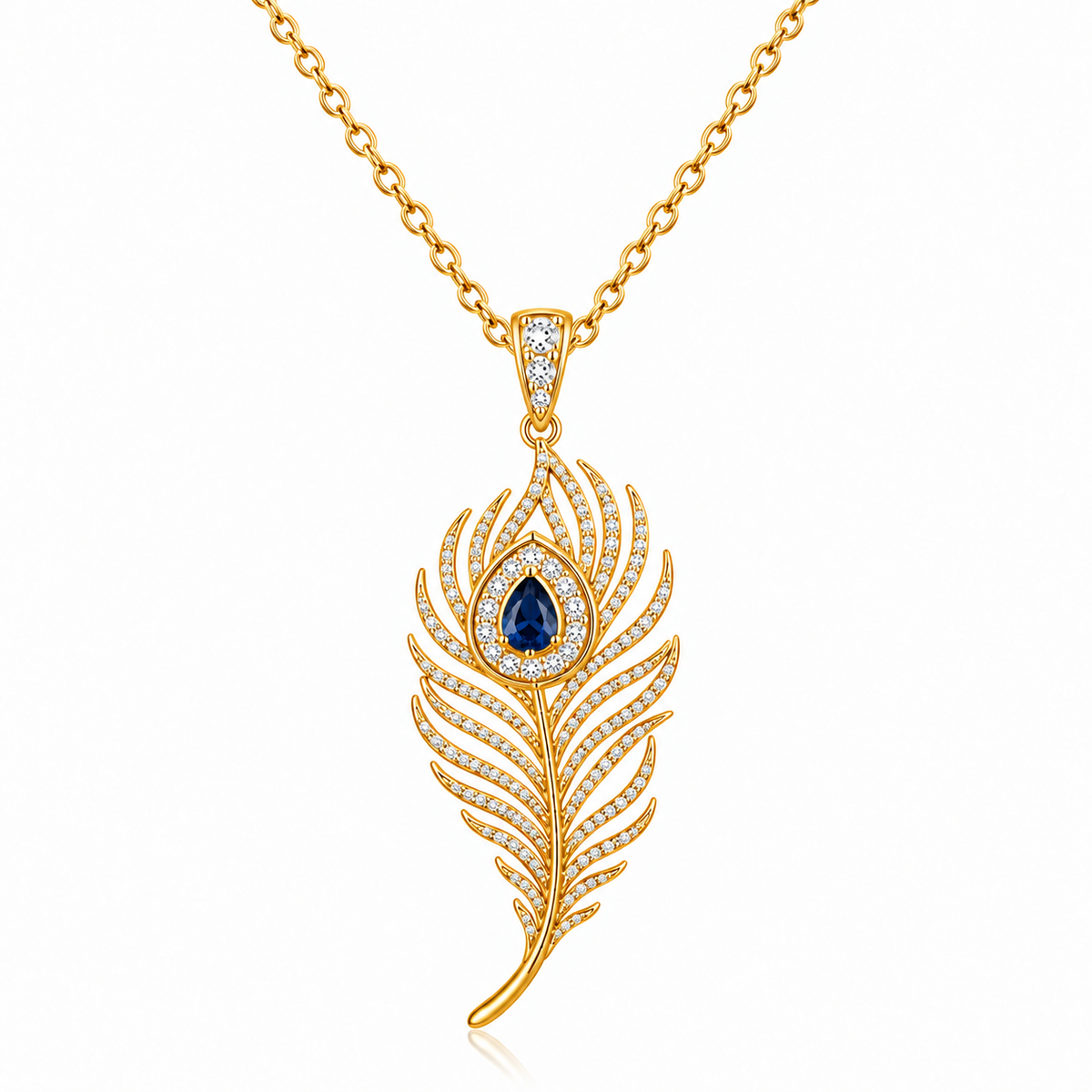 Blue Peacock Feather White Cz for Women - 925 Sterling Silver