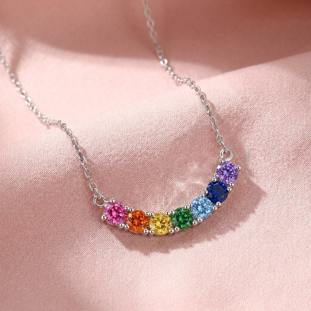 Rainbow Multicolor White Cz Station Necklace