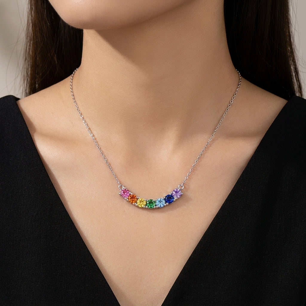 Rainbow Multicolor White Cz Station Necklace