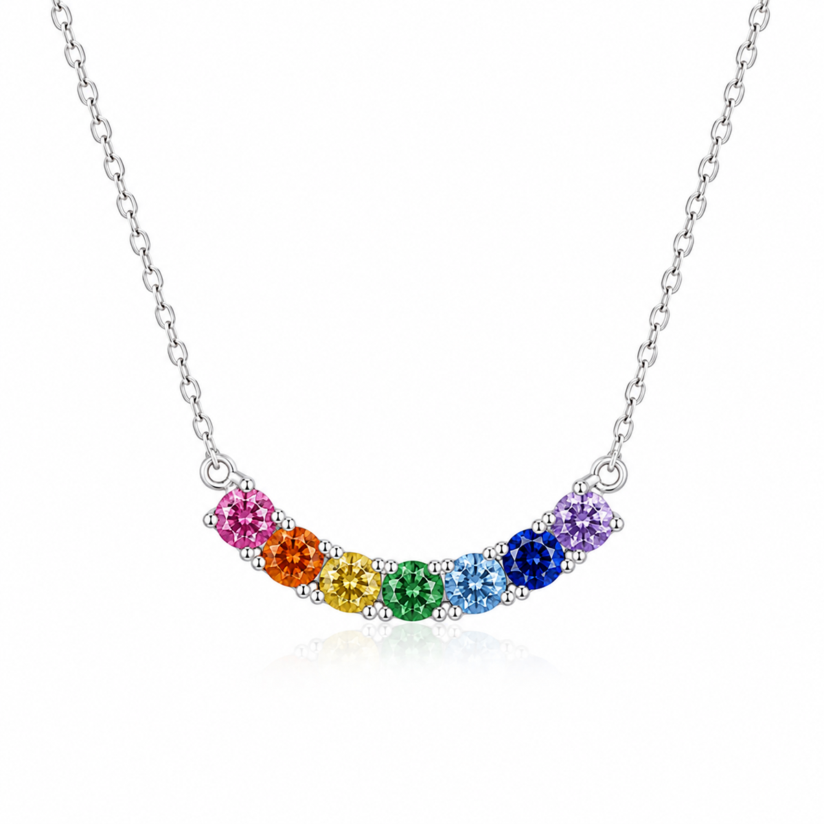 Rainbow Multicolor White Cz Station Necklace