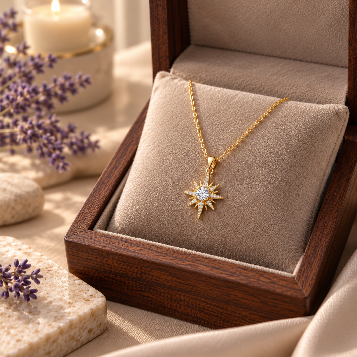 Compass Star White Cz for Women - 925 Sterling Silver