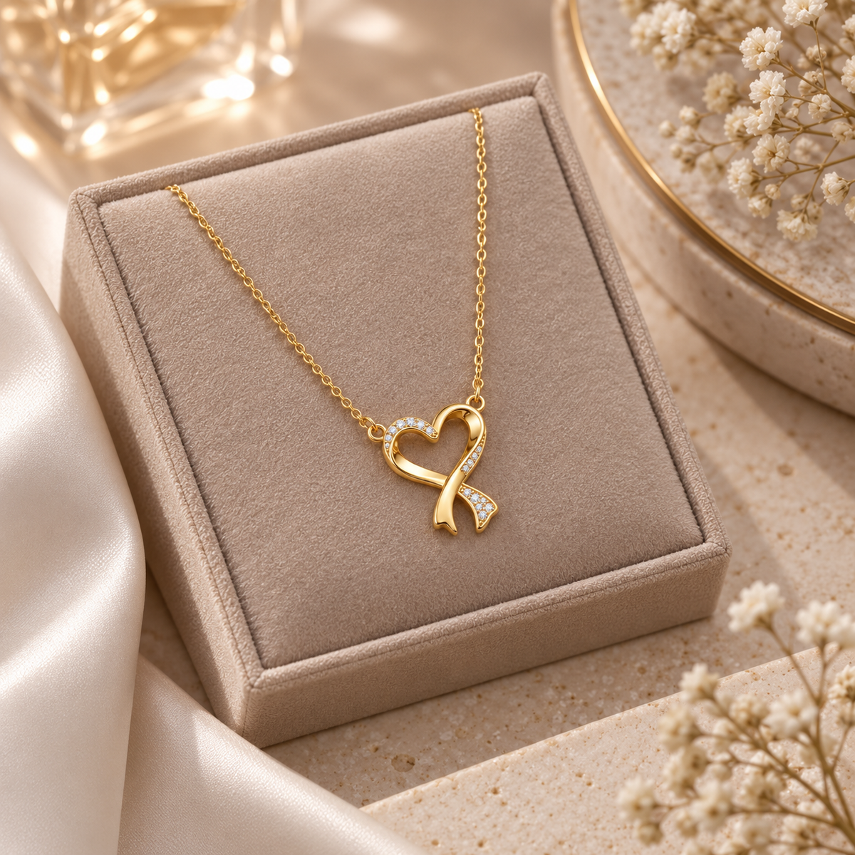 Ribbon Heart White Cz for Women - 925 Sterling Silver