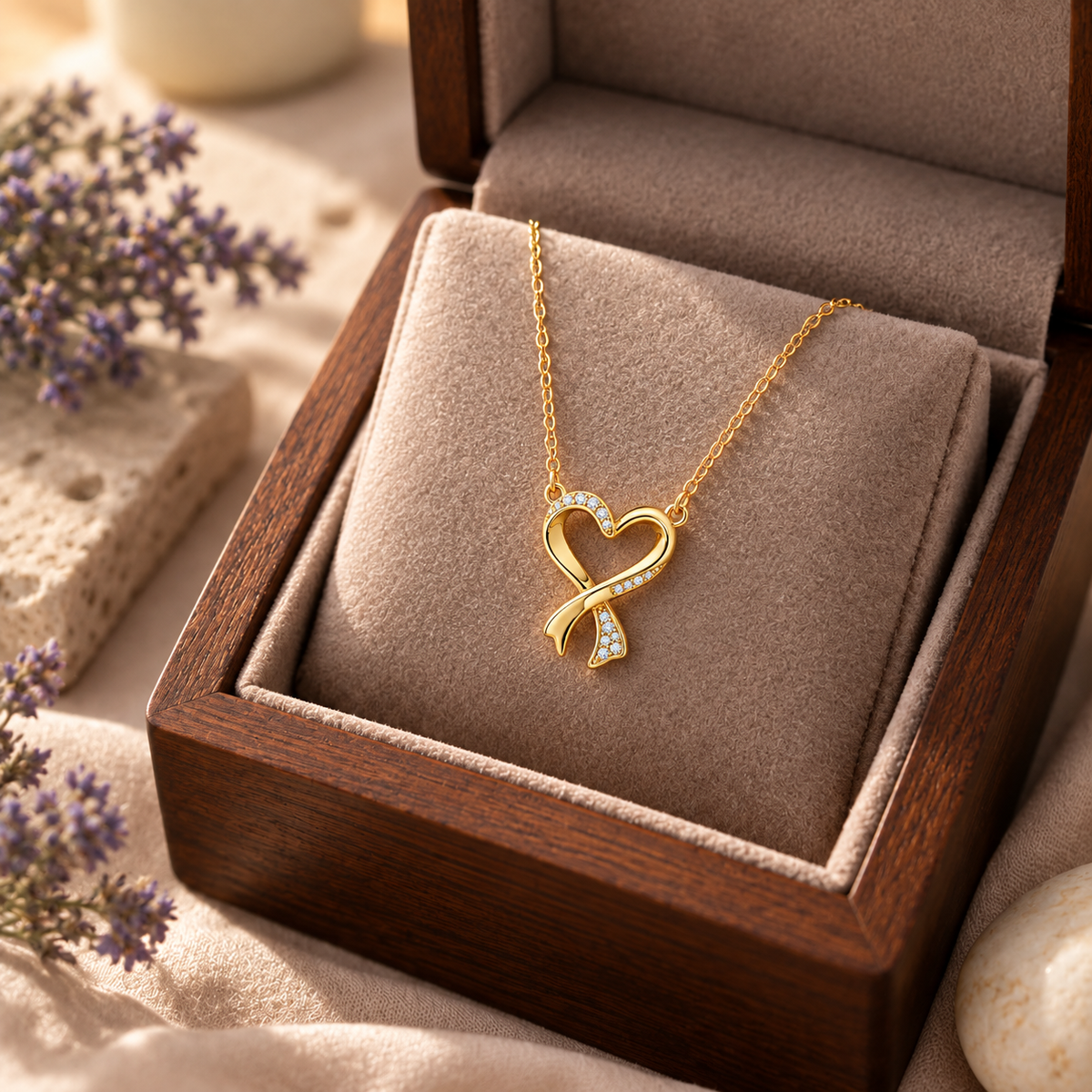 Ribbon Heart White Cz for Women - 925 Sterling Silver
