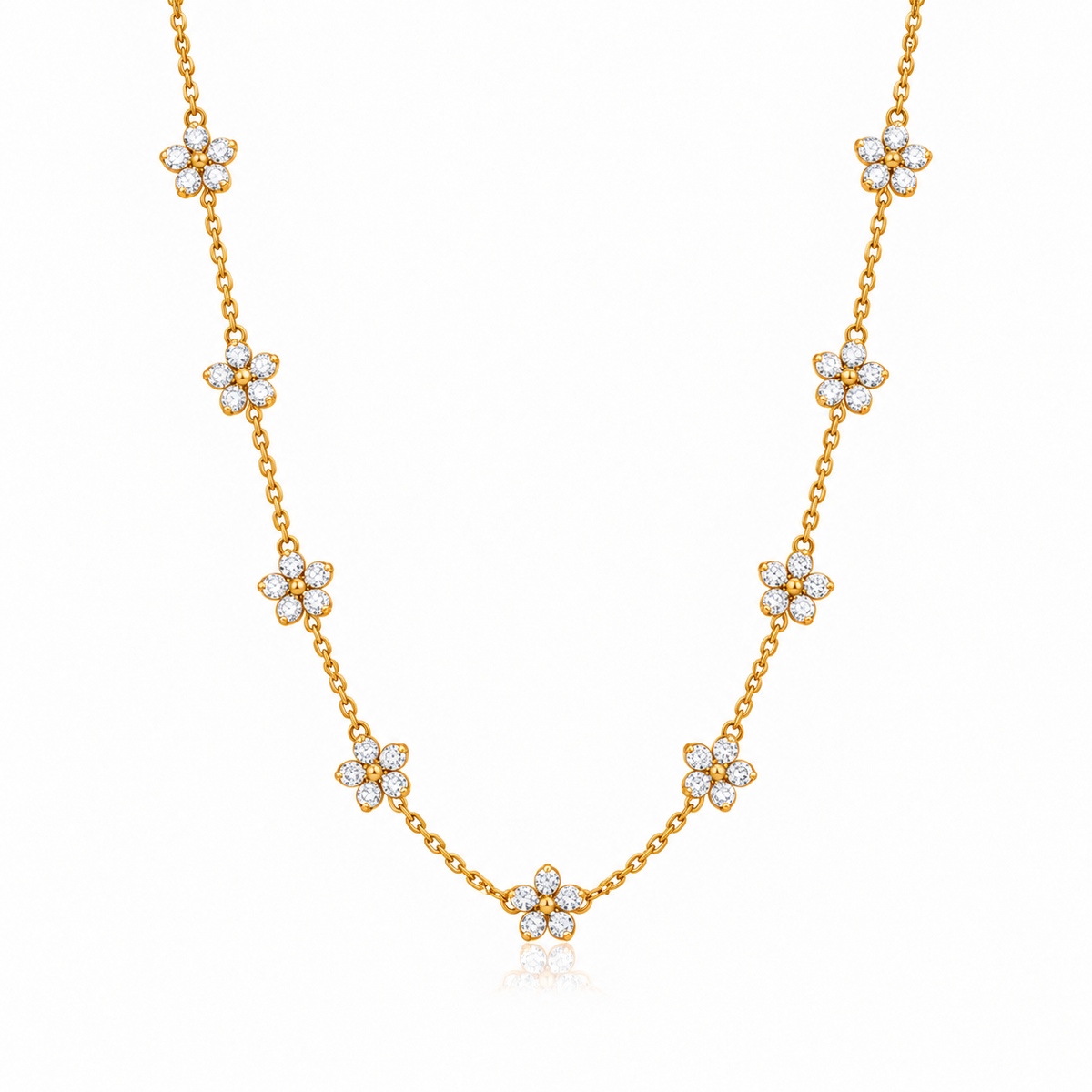 Floral White Cz Station Necklace for Women - 925 Sterling Silver