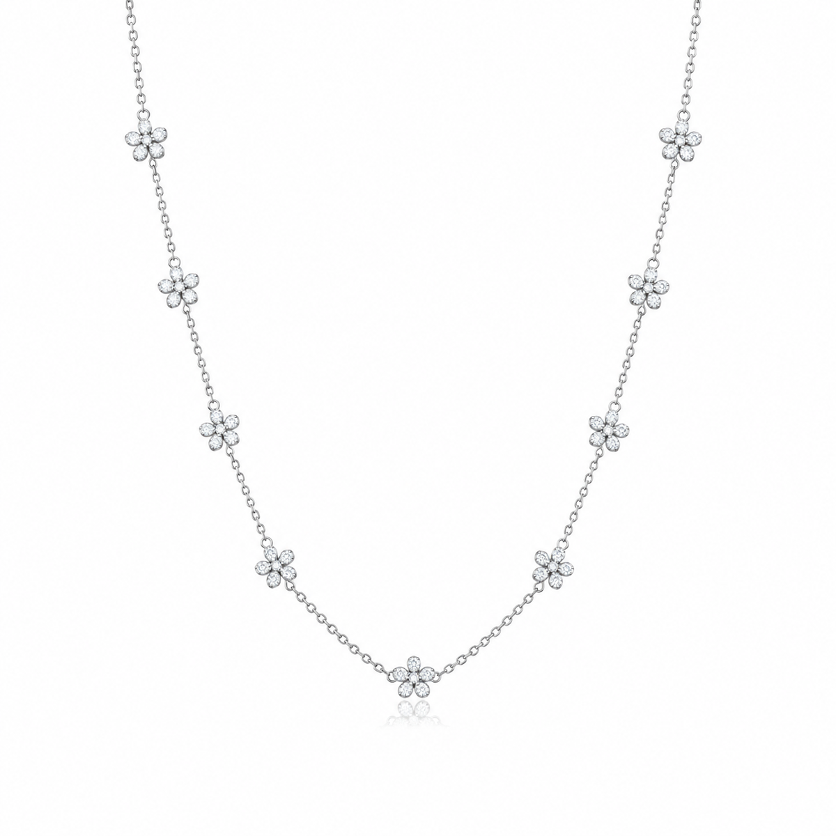 Floral White Cz Station Necklace