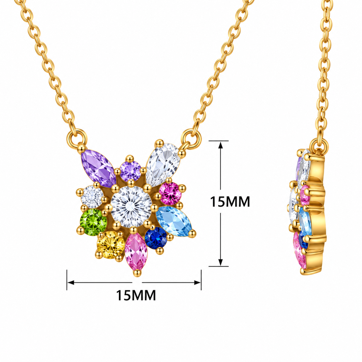 Multicolor Floral Necklace with White Cz Accents for Women - 925 Sterling Silver