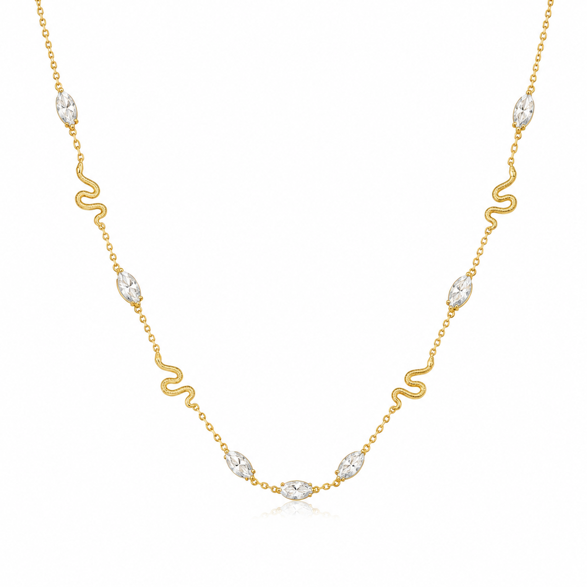 Snake & Marquise White Cz Station Necklace