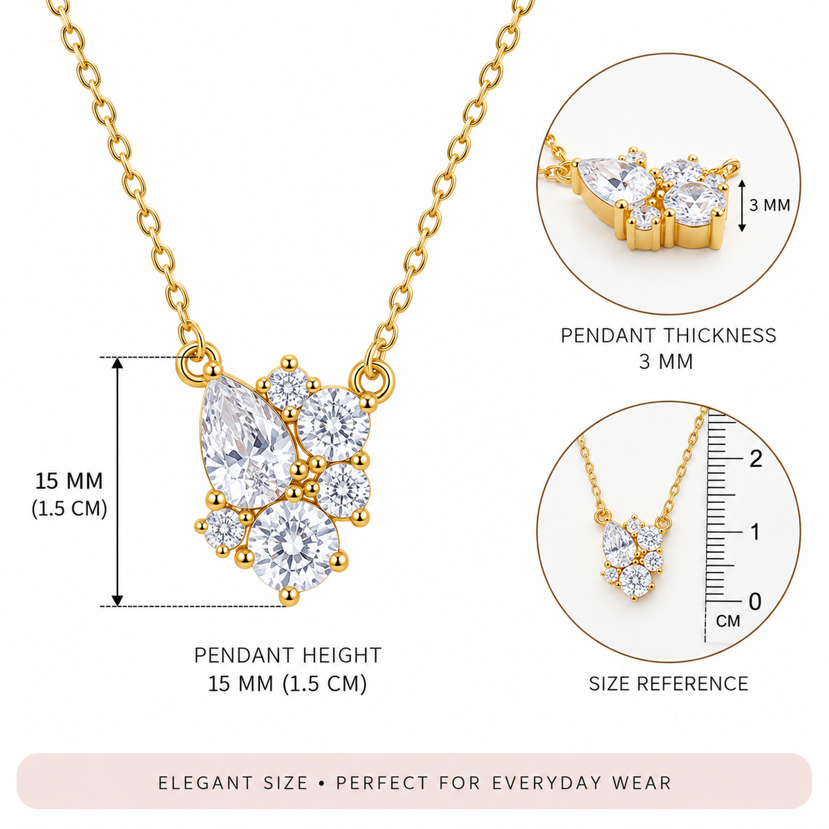 Pear & Round White Cz Cluster Necklace for Women - 925 Sterling Silver