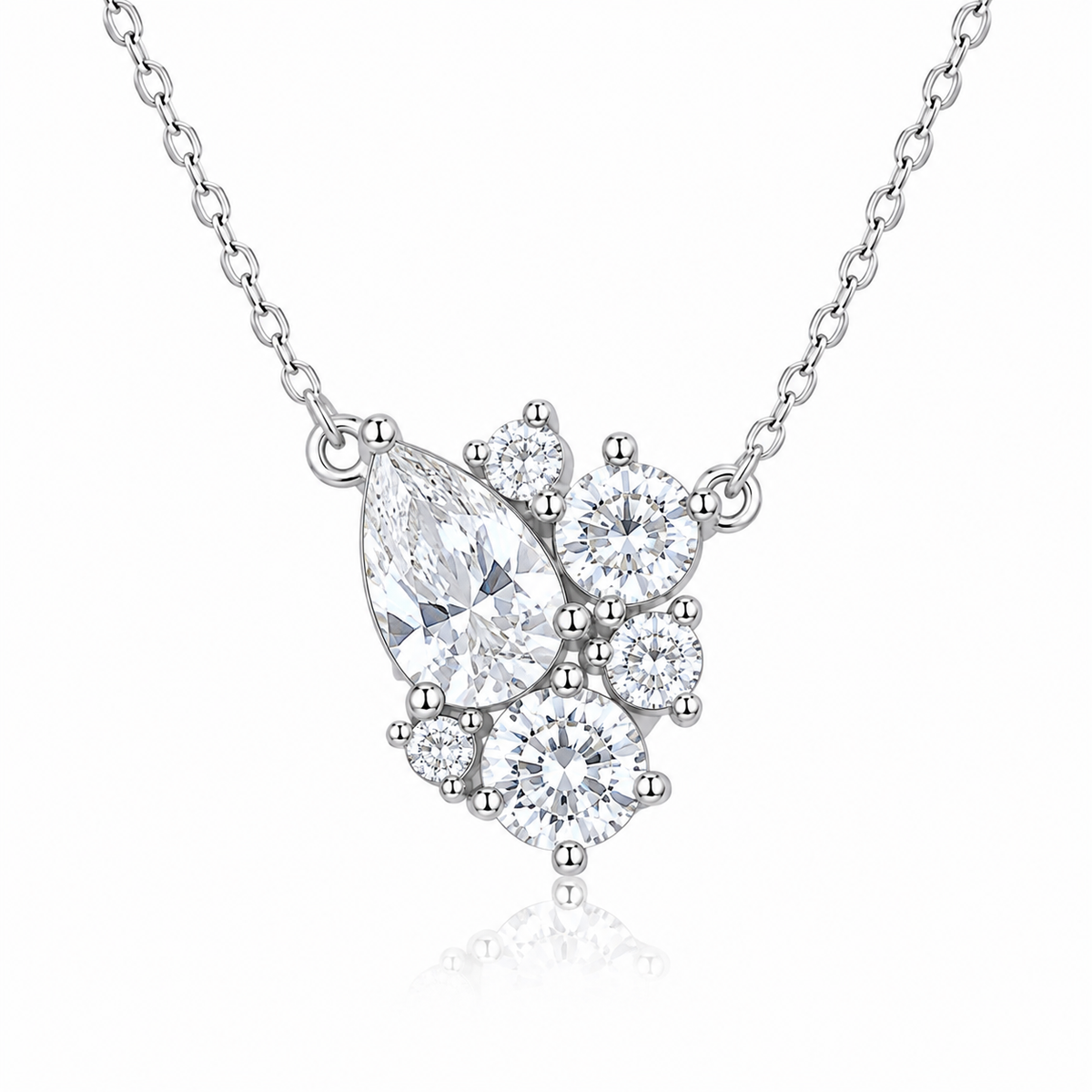 Pear & Round White Cz Cluster Necklace
