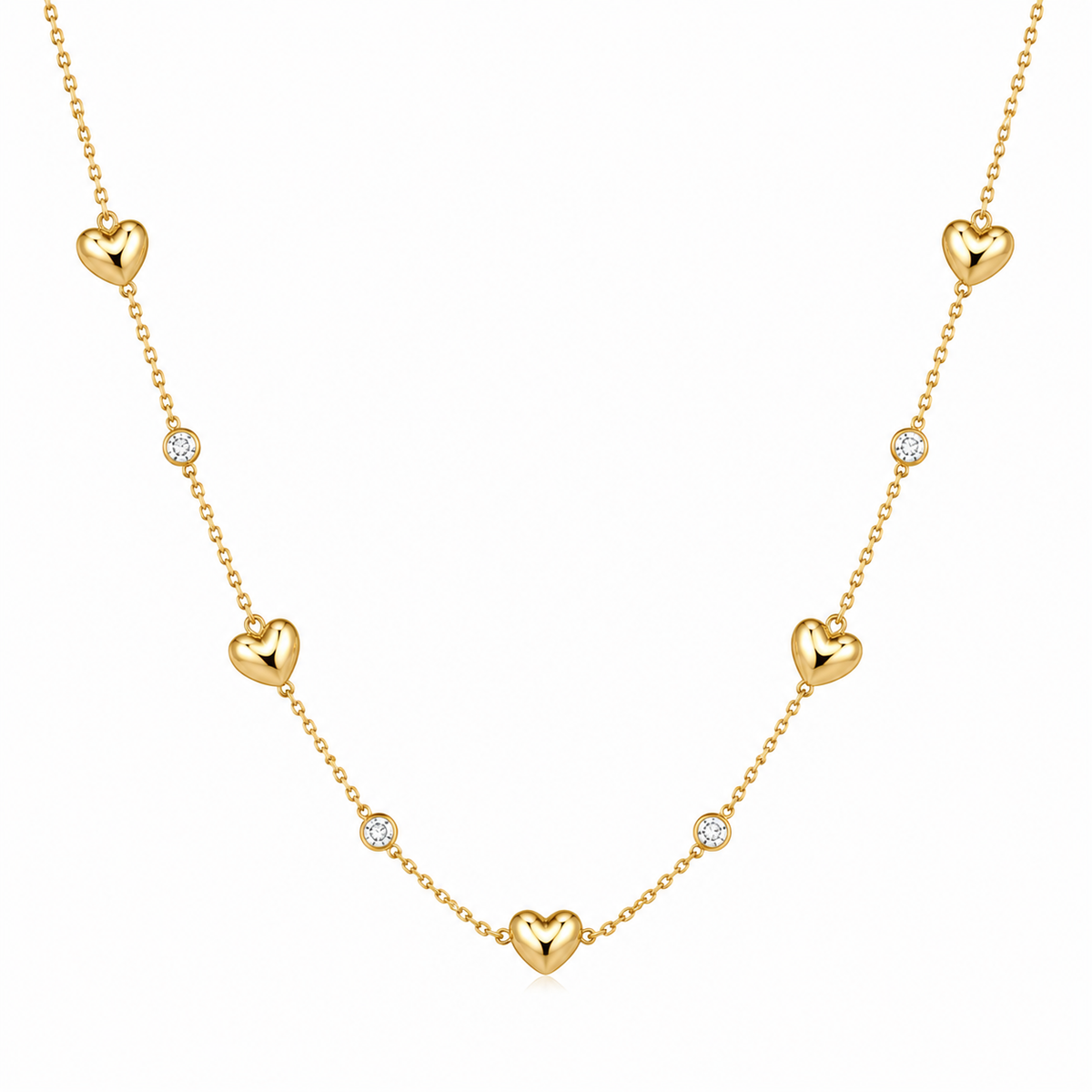 Heart Station Necklace with White Cz Accents