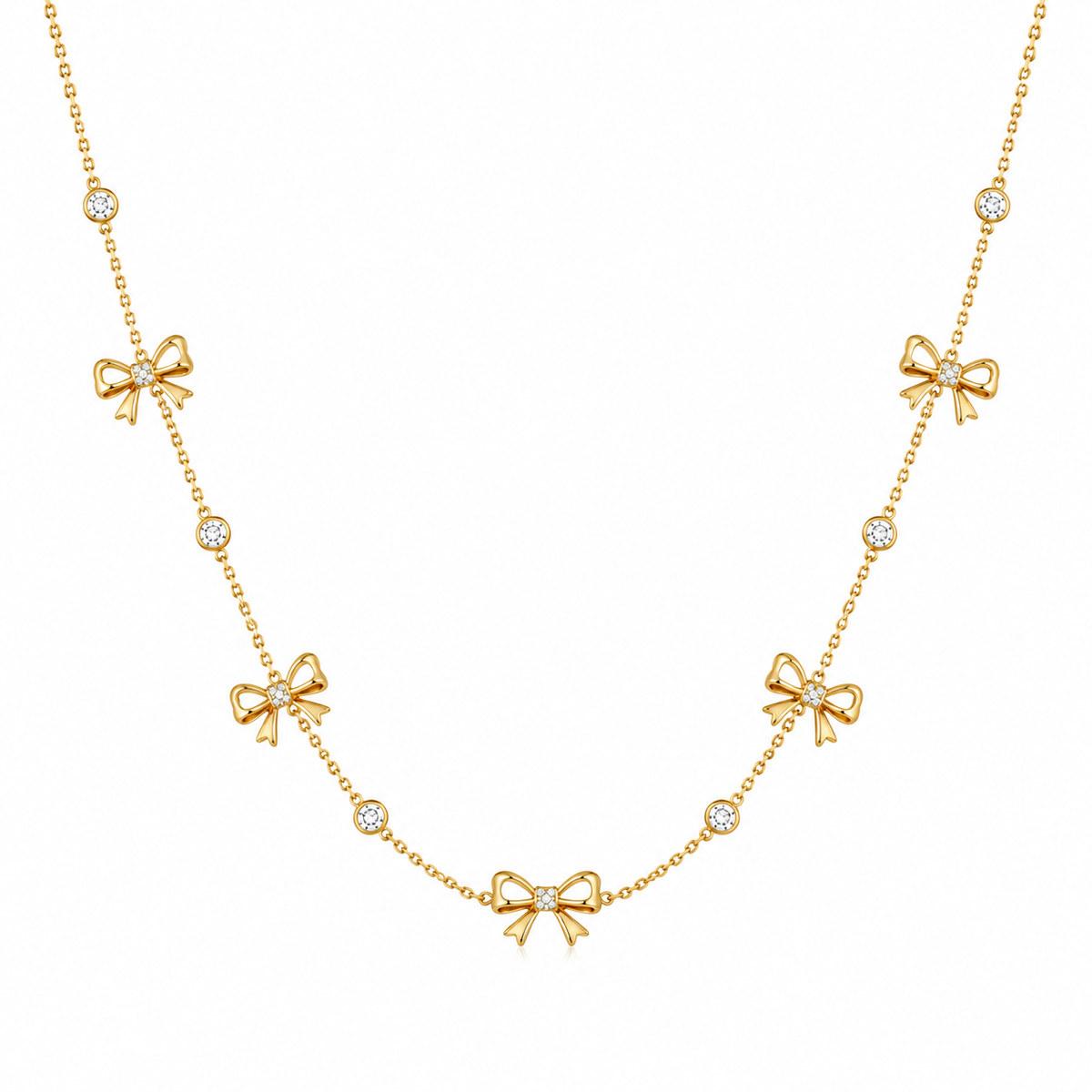 Bow Station Necklace with Sparkling White Cz