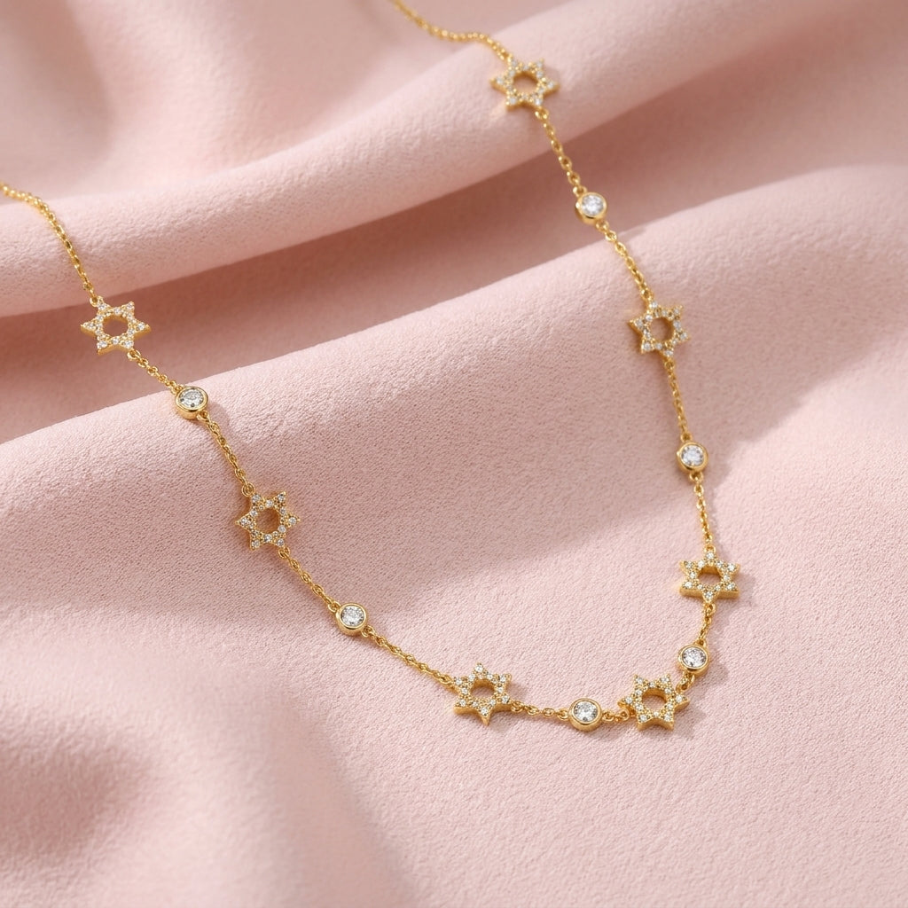 Star Station Necklace with Sparkling White Cz