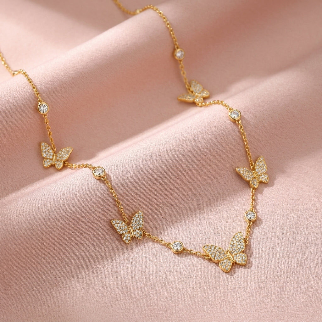 Butterfly Station Necklace with Sparkling White Cz