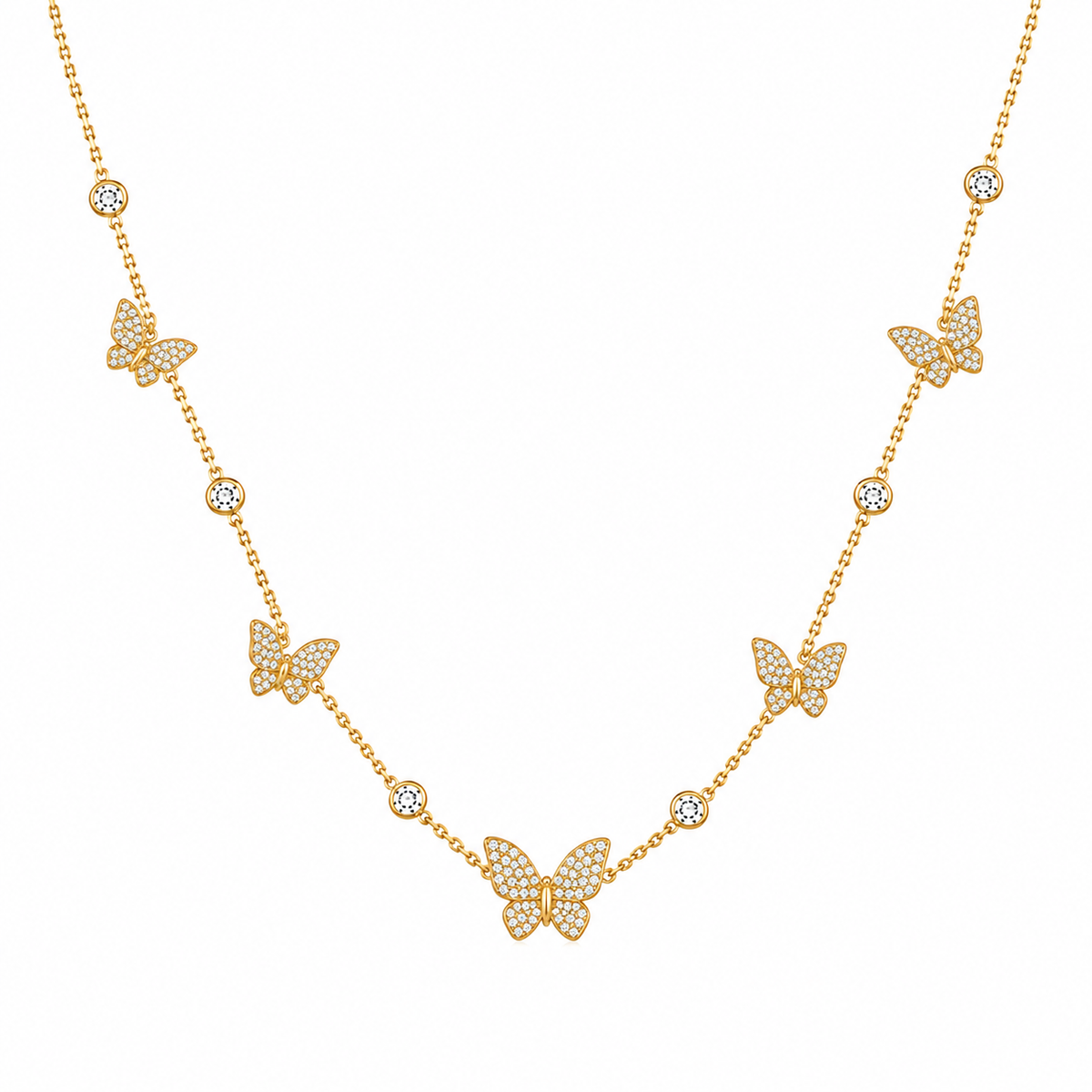 Butterfly Station Necklace with Sparkling White Cz