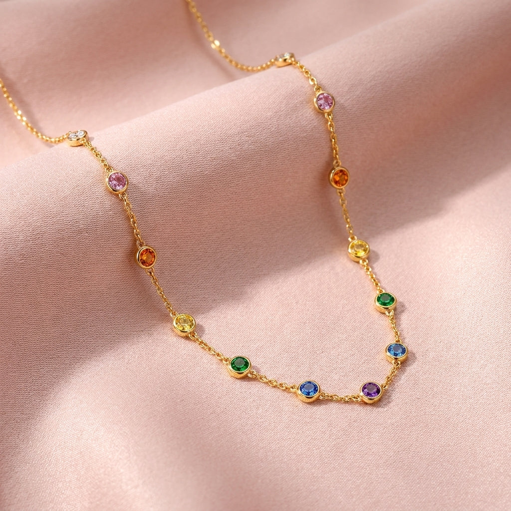 Rainbow White Cz Station Necklace