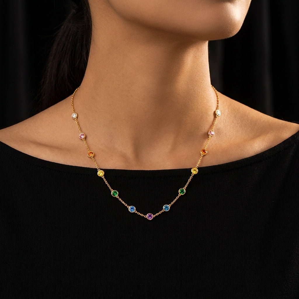 Rainbow White Cz Station Necklace