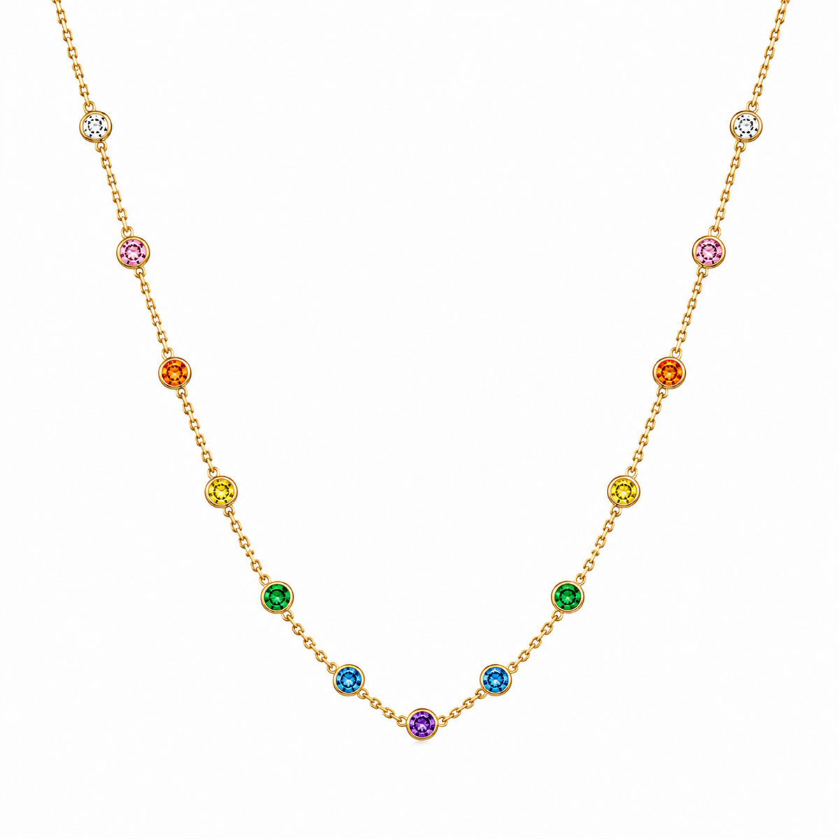 Rainbow White Cz Station Necklace
