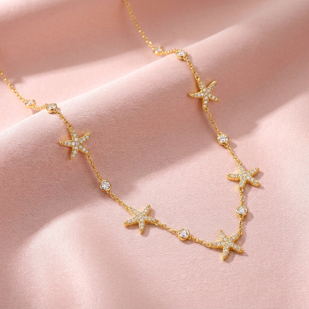 Star of David Station Necklace with White Cz Accents