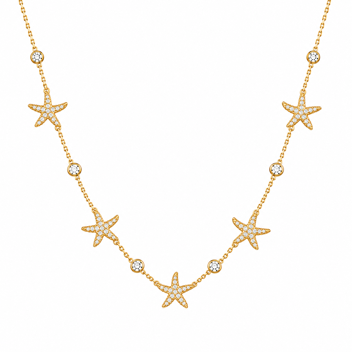 Star of David Station Necklace with White Cz Accents