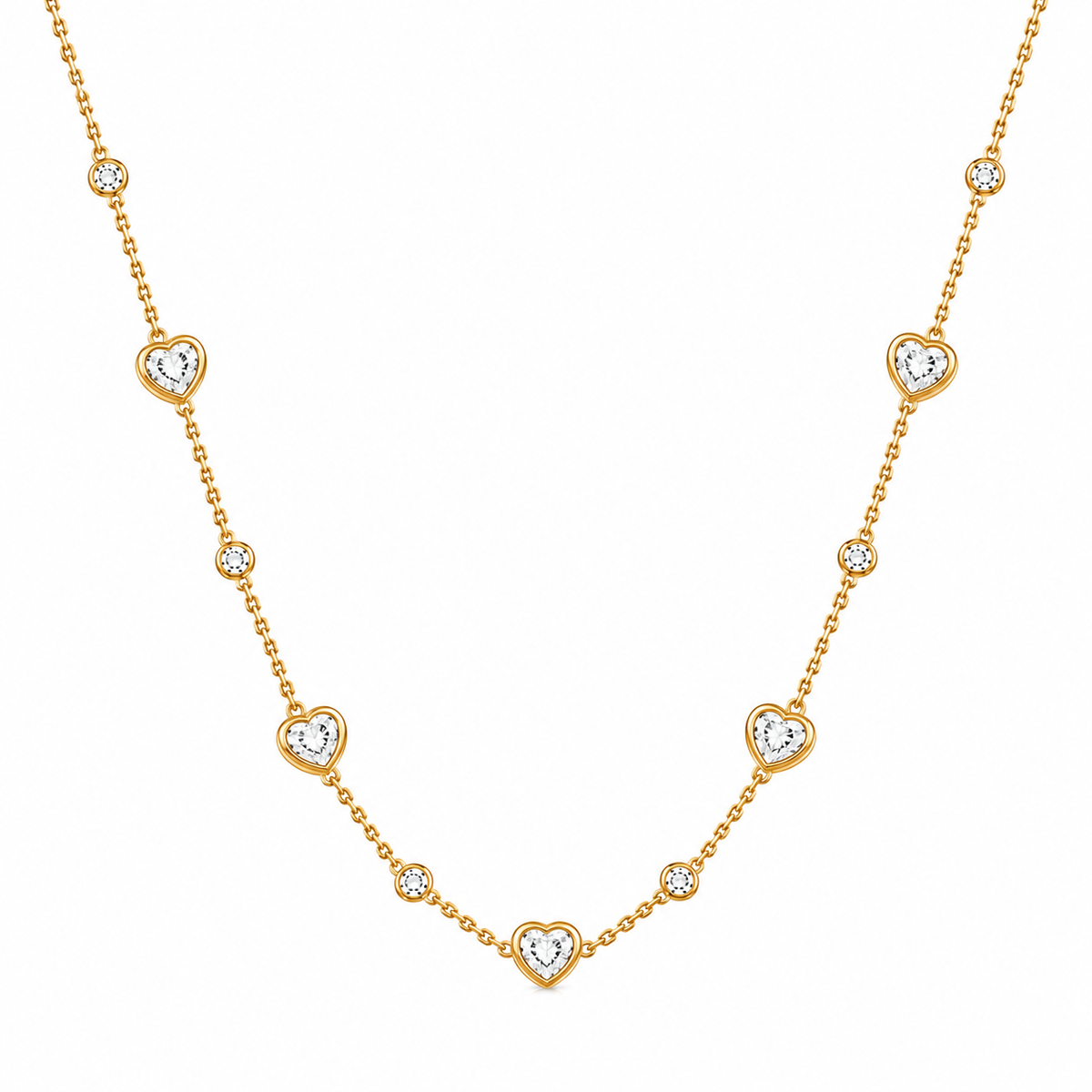 Heart Station Necklace with White Cz Accents