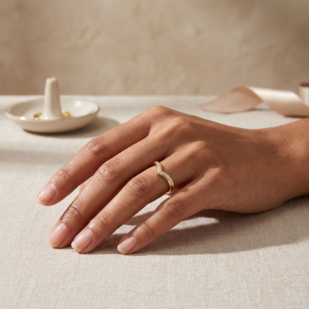 Wishbone Adjustable Pave Crystal V-Shape Stacking Ring for Women - 925 Sterling Silver