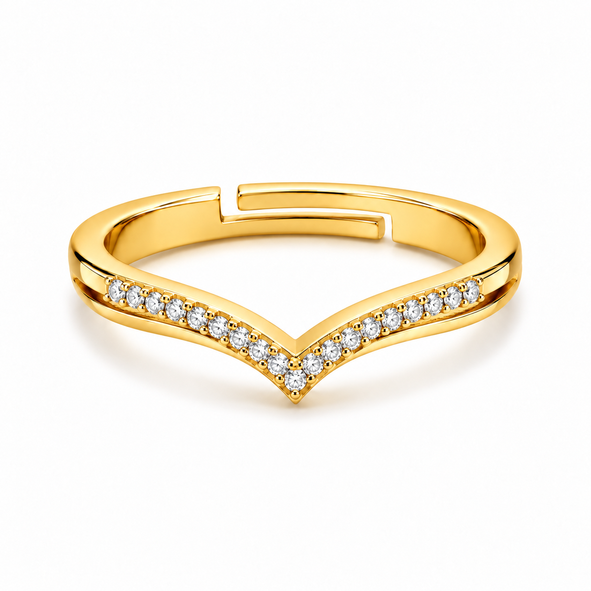 Wishbone Adjustable Pave Crystal V-Shape Stacking Ring for Women - 925 Sterling Silver