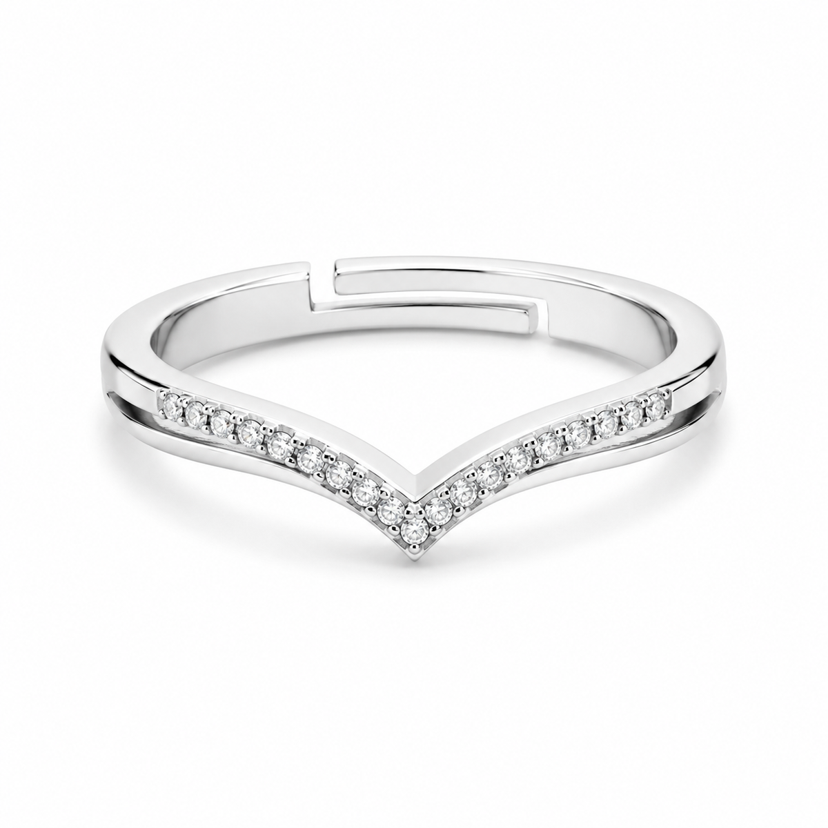 Wishbone Ring - Adjustable Pave Crystal V-Shape Stacking Ring