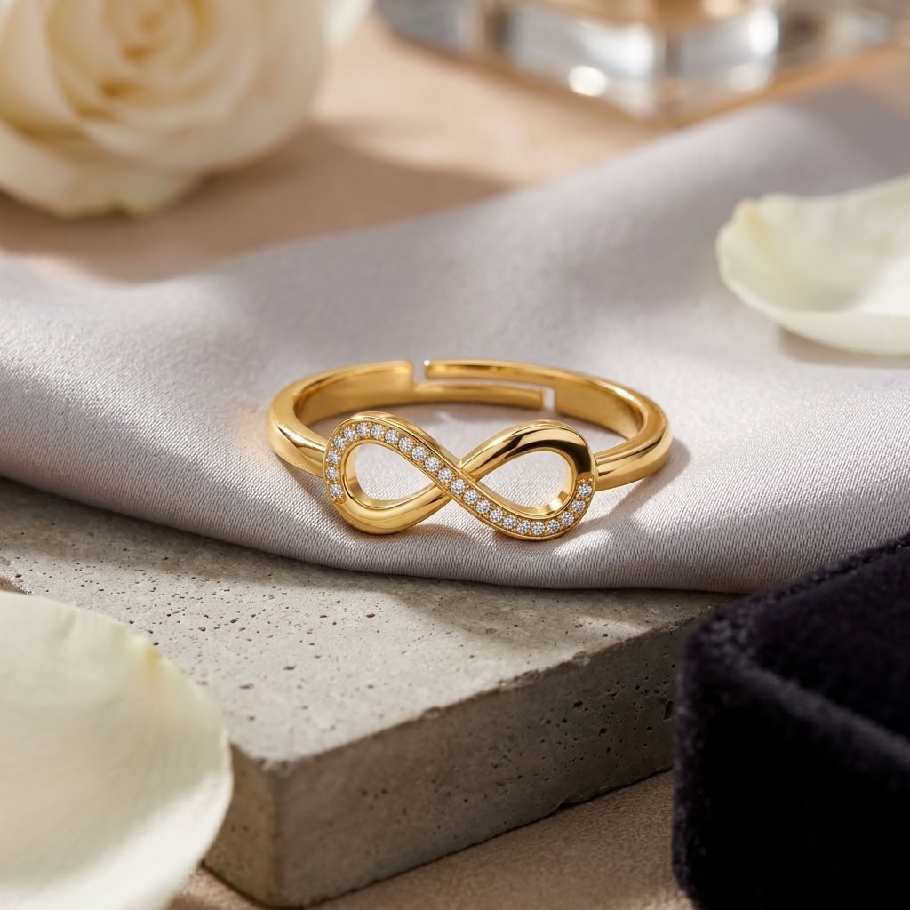 Infinity Adjustable Pave Crystal Eternal Love Ring for Women - 925 Sterling Silver