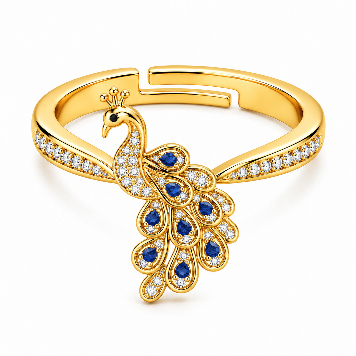 Peacock Blue Crystal Pave Adjustable Statement Ring for Women - 925 Sterling Silver