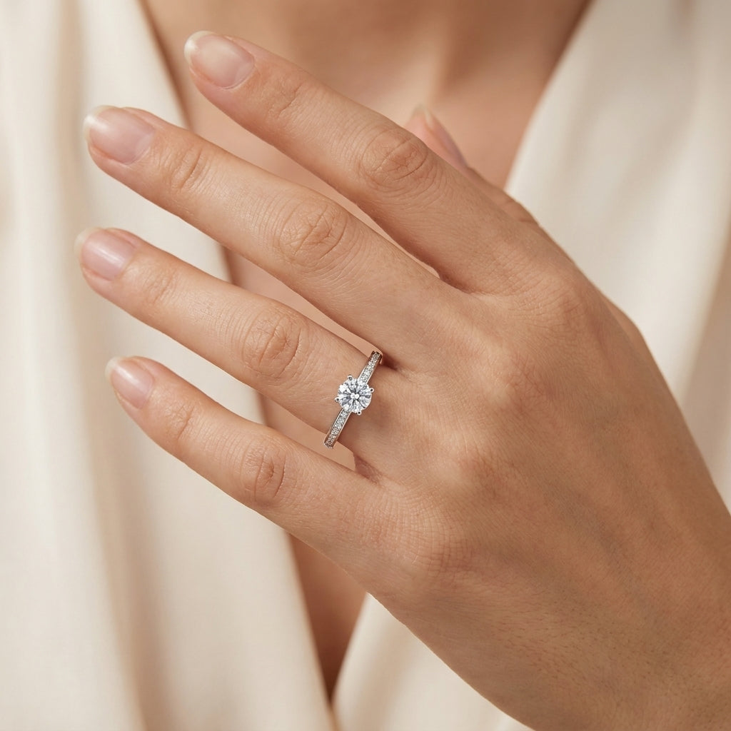 Solitaire Ring - Adjustable Round-Cut Cubic Zirconia Ring