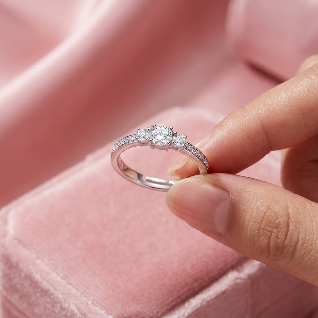 Three-Stone Ring - Adjustable Pave Crystal Trilogy Ring