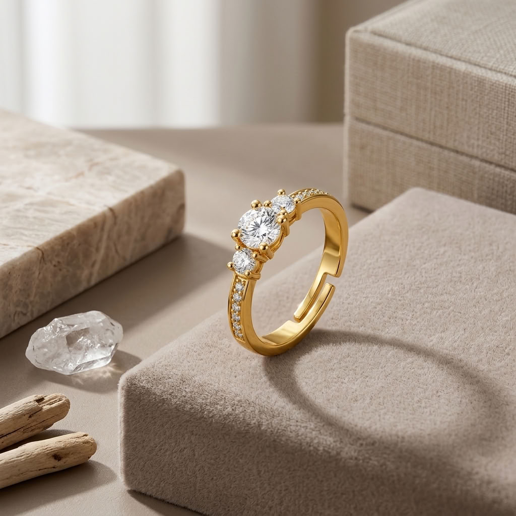 Three-Stone Adjustable Pave Crystal Trilogy Ring for Women - 925 Sterling Silver