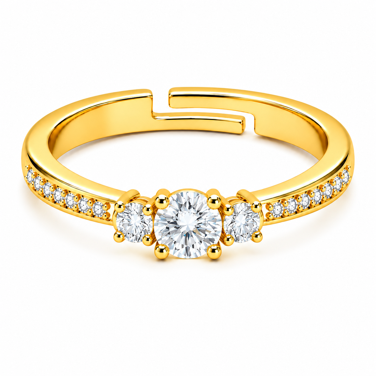 Three-Stone Adjustable Pave Crystal Trilogy Ring for Women - 925 Sterling Silver