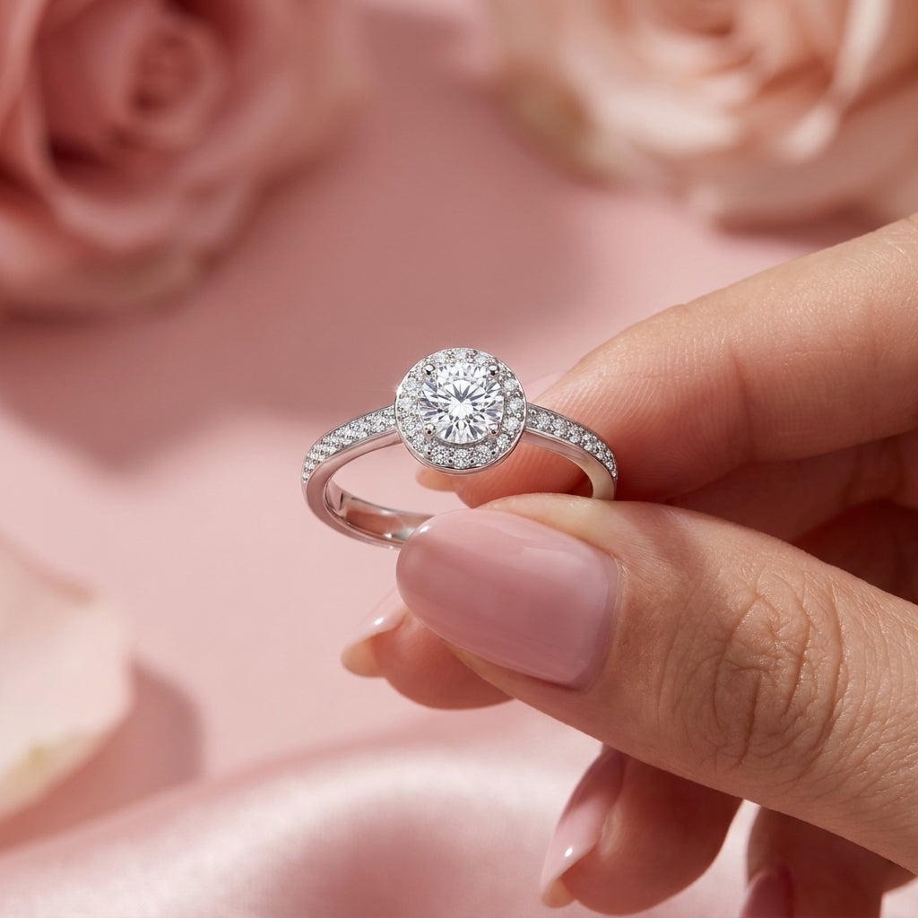 Halo Ring - Adjustable Round Cubic Zirconia Halo Ring
