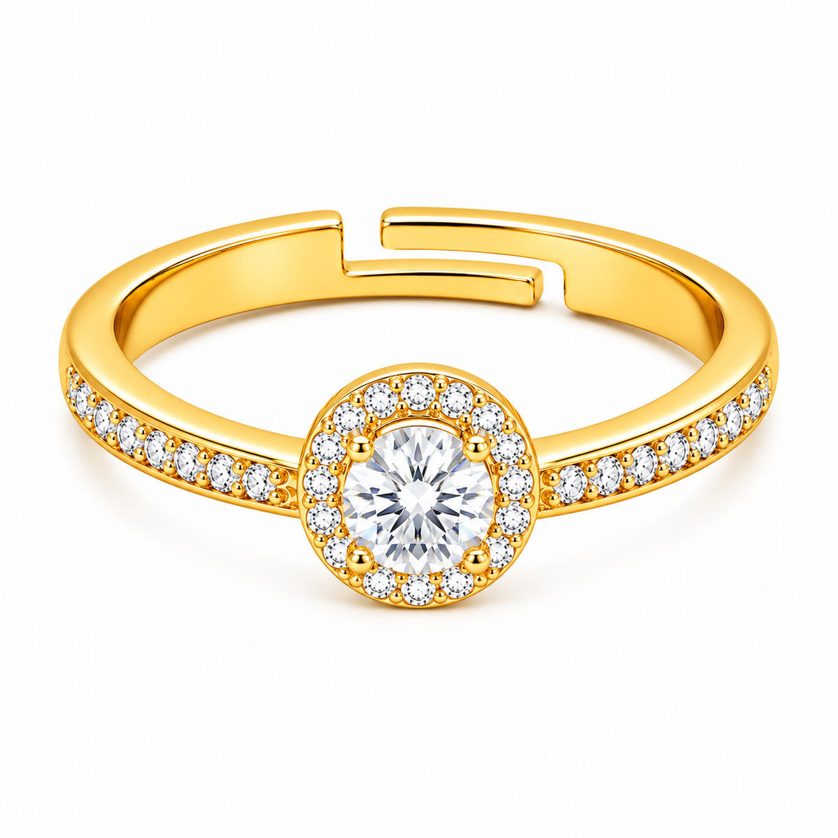 Halo Adjustable Round Cubic Zirconia Halo Ring for Women - 925 Sterling Silver