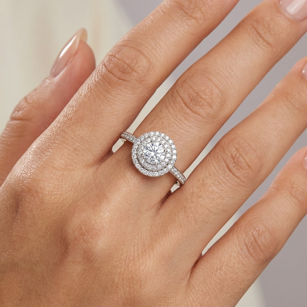 Double Halo Ring - Adjustable Pave Crystal Statement Ring
