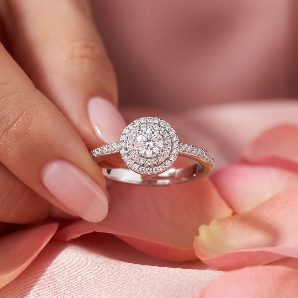Double Halo Ring - Adjustable Pave Crystal Statement Ring