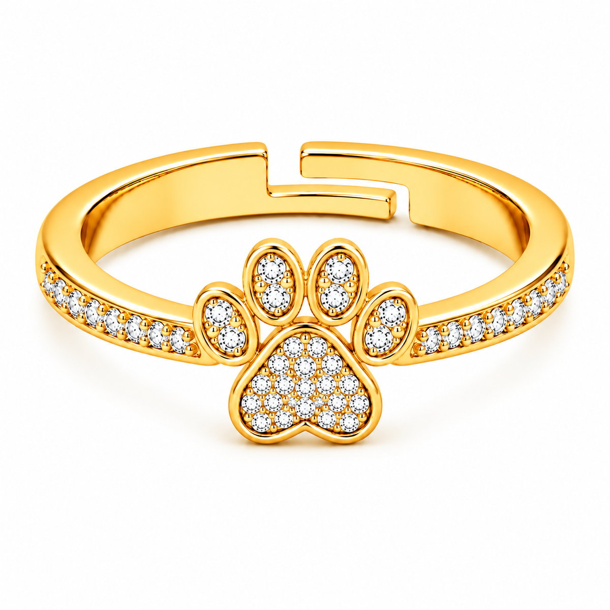 Paw Print Adjustable Pave Crystal Dog Paw Ring for Women - 925 Sterling Silver