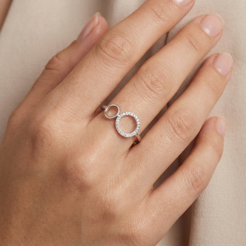 Double Circle Ring - Open Adjustable Pave Crystal Ring
