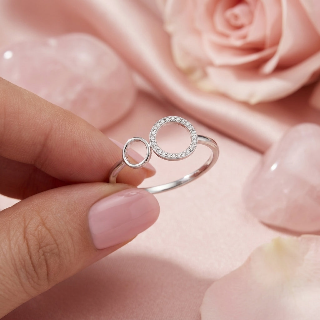 Double Circle Ring - Open Adjustable Pave Crystal Ring