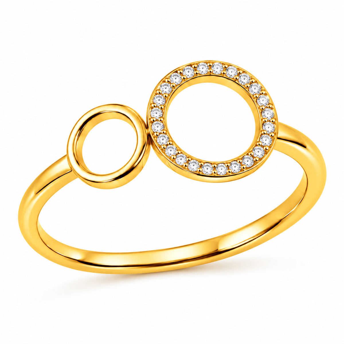 Double Circle Pave Crystal Ring for Women - 925 Sterling Silver