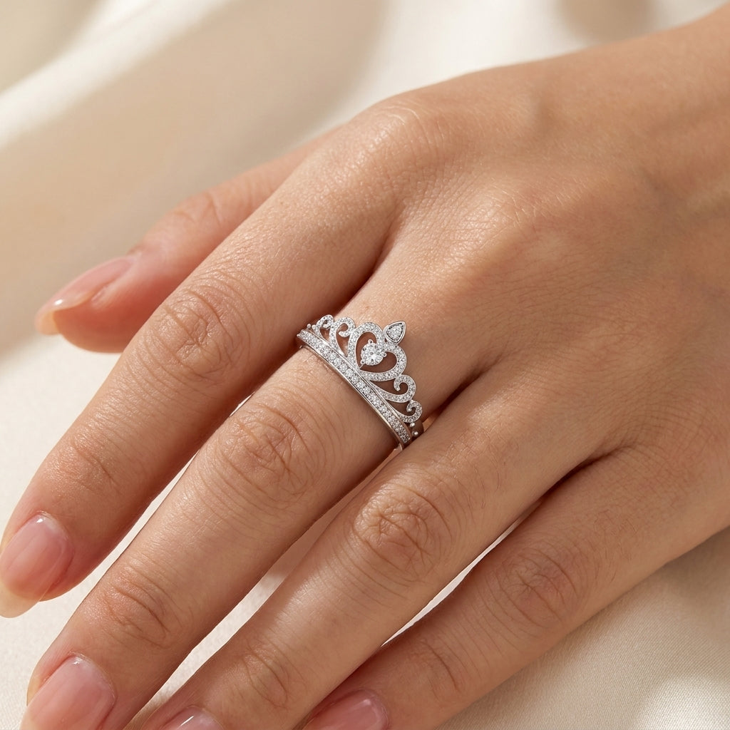 Tiara Crown Ring - Adjustable Pave Crystal Princess Ring