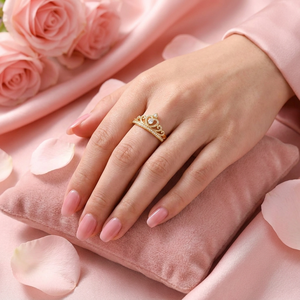 Tiara Crown Adjustable Pave Crystal Princess Ring for Women - 925 Sterling Silver