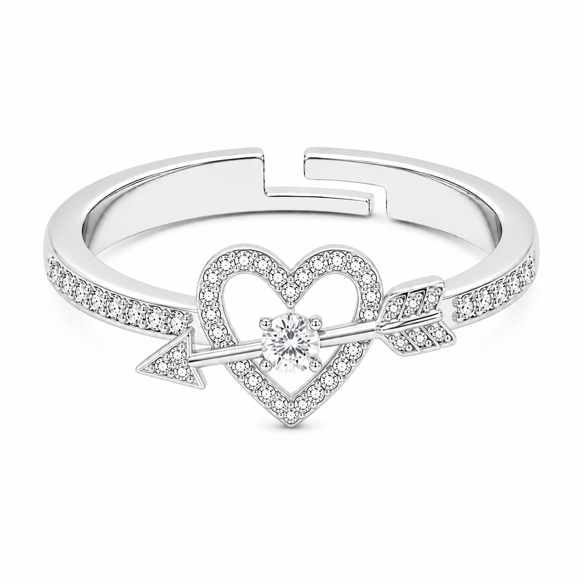 Cupid's Heart and Arrow Ring - Adjustable Pave Crystal Ring