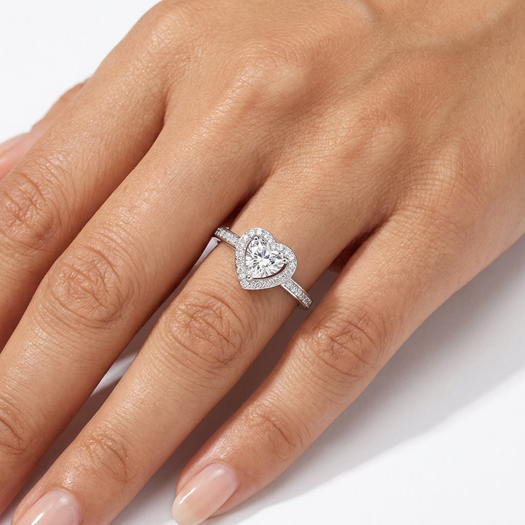 Heart Halo Ring - Adjustable Pave Crystal Heart Ring
