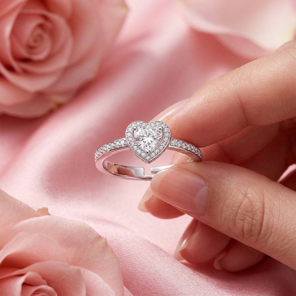 Heart Halo Ring - Adjustable Pave Crystal Heart Ring