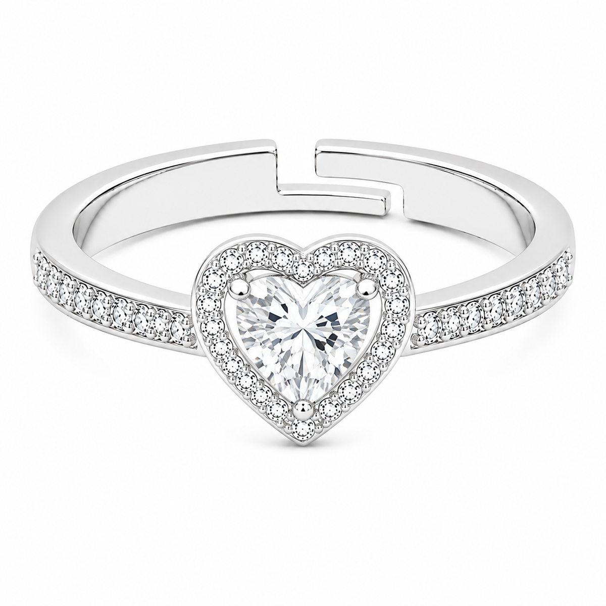 Heart Halo Ring - Adjustable Pave Crystal Heart Ring
