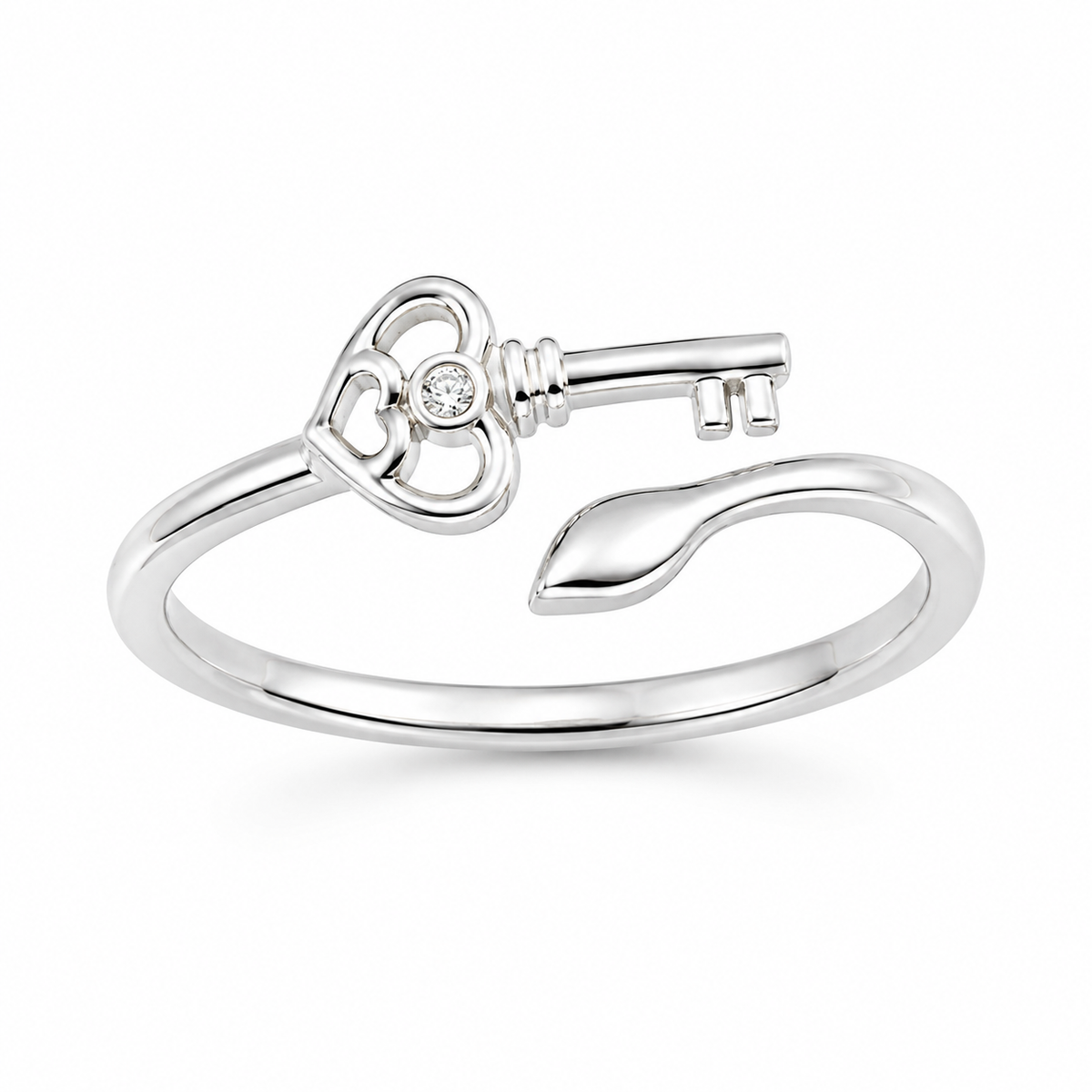 Heart Key Ring - Open Adjustable White Cz Lock and Key Ring